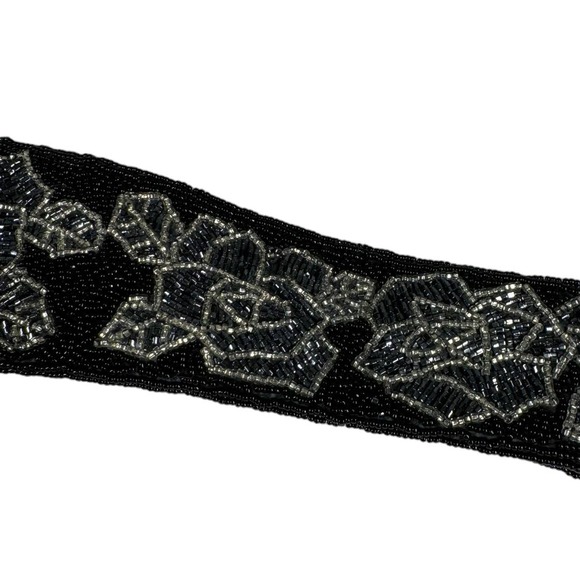 Vintage Nordstrom Black Beaded Floral Belt One Size Waist Embellished Boho Fairy - Picture 3 of 6